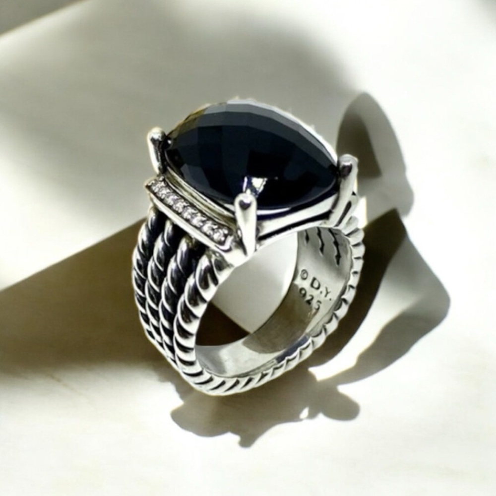 David Yurman Wheaton 16x12 Black Onyx genuine Diamond Ring size 8 - Picture 6 of 6